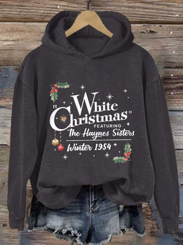 Women's White Christmas Print Casual Hoodie-lovefitte