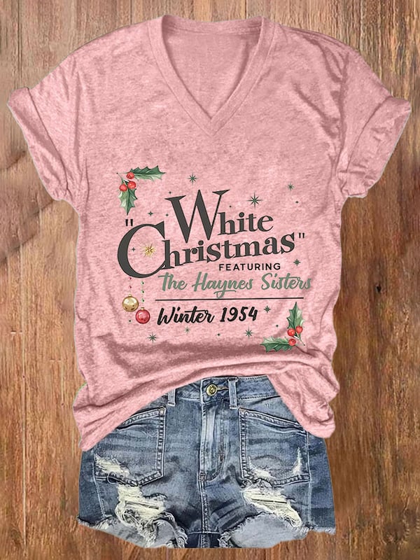 Women'S White Christmas Printed Casual T-Shirt-lovefitte