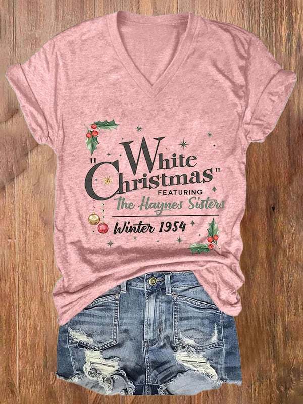 Women'S White Christmas Printed Casual T-Shirt-lovefitte