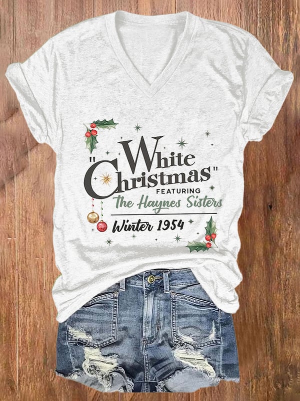 Women'S White Christmas Printed Casual T-Shirt-lovefitte