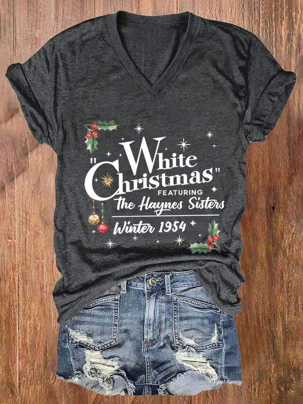 Women'S White Christmas Printed Casual T-Shirt-lovefitte
