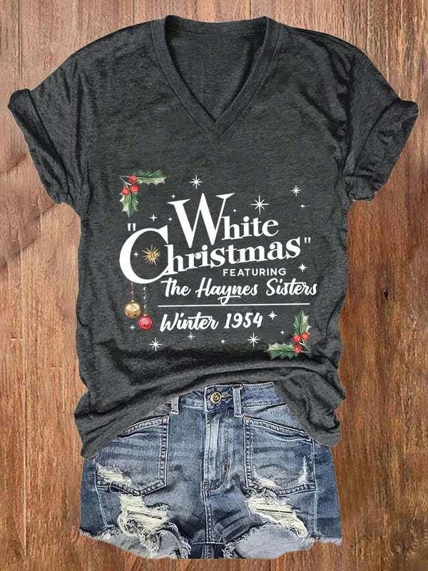 Women'S White Christmas Printed Casual T-Shirt-lovefitte