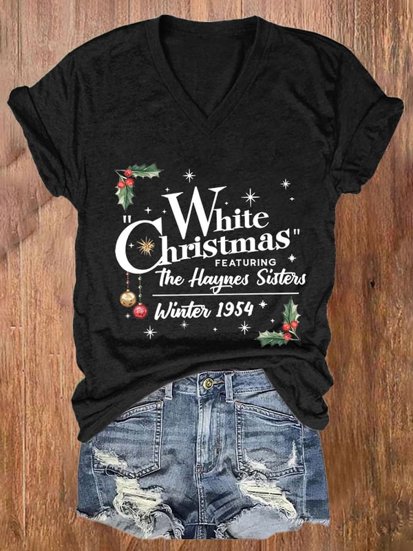 Women'S White Christmas Printed Casual T-Shirt-lovefitte