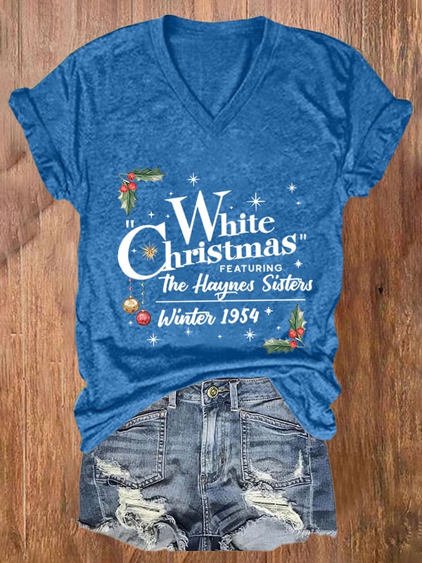 Women'S White Christmas Printed Casual T-Shirt-lovefitte
