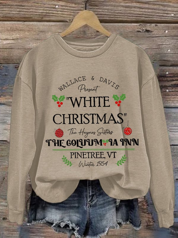 Women'S Casual White Christmas Printed Long Sleeve Sweatshirt-lovefitte