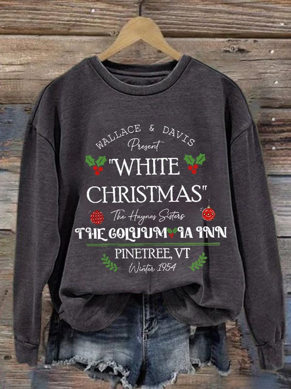Women'S Casual White Christmas Printed Long Sleeve Sweatshirt-lovefitte