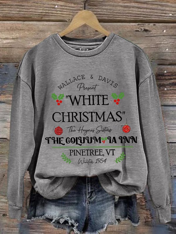 Women'S Casual White Christmas Printed Long Sleeve Sweatshirt-lovefitte