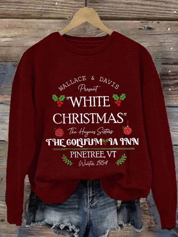Women'S Casual White Christmas Printed Long Sleeve Sweatshirt-lovefitte