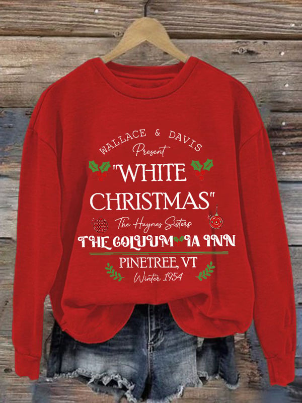 Women'S Casual White Christmas Printed Long Sleeve Sweatshirt-lovefitte