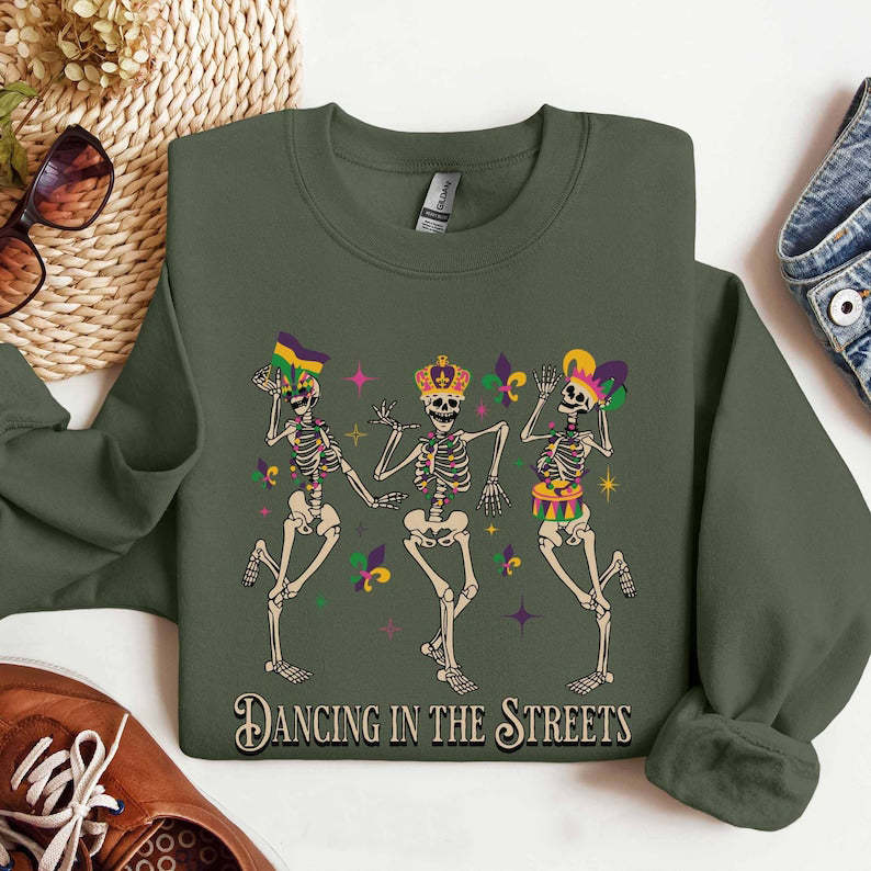 Mardi Gras Sweatshirt with Dancing Skeletons-lovefitte