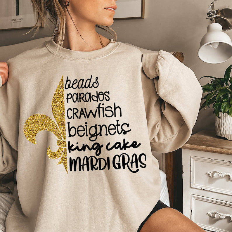 Beads Parades Crawfish Beignets King Cake Fat Tuesday Sweatshirt-lovefitte
