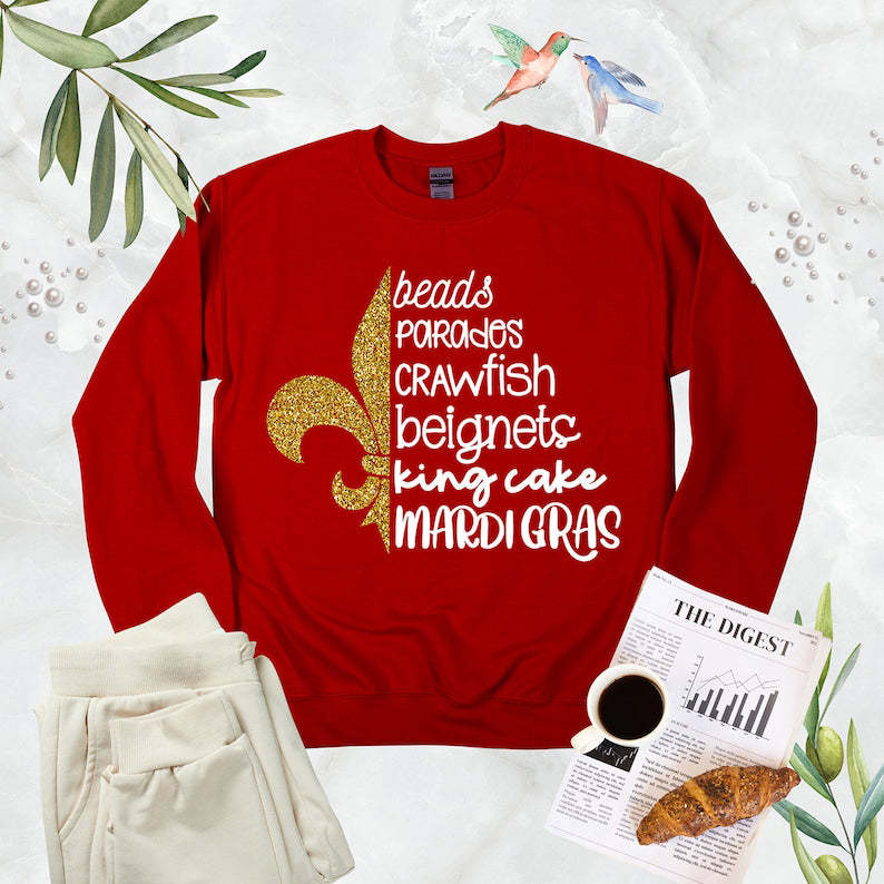 Beads Parades Crawfish Beignets King Cake Fat Tuesday Sweatshirt-lovefitte