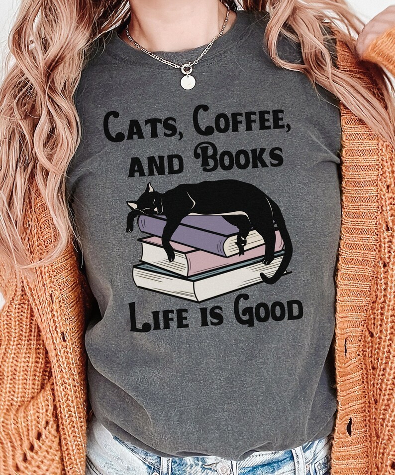 Cats, Coffee, and Books T-Shirt