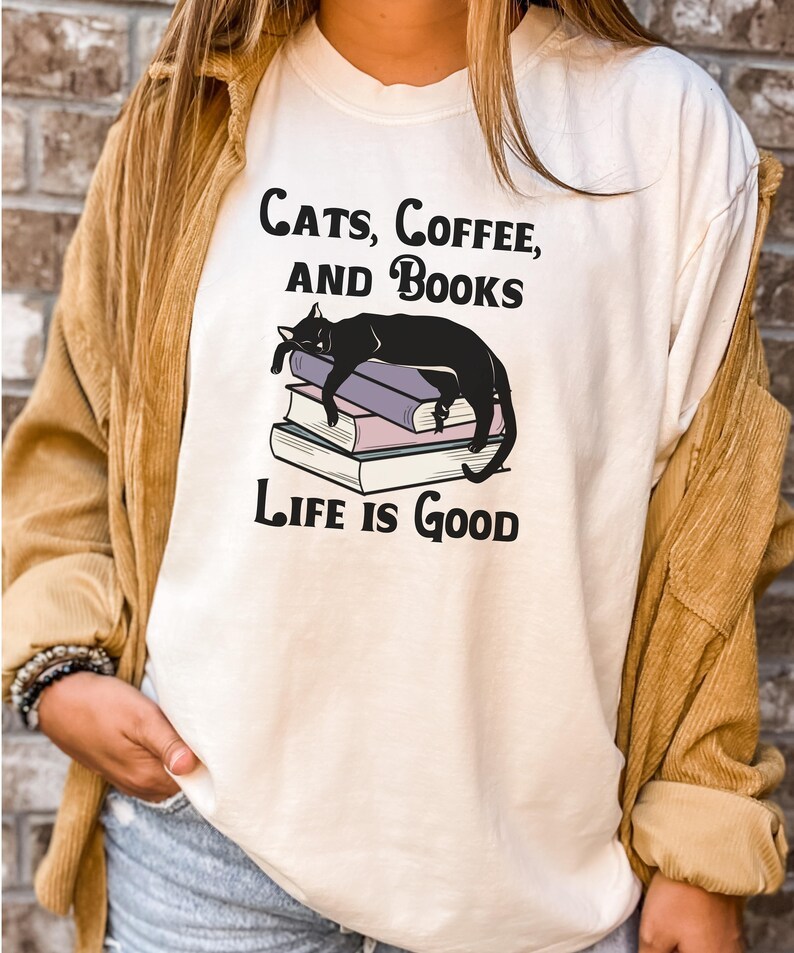 Cats, Coffee, and Books T-Shirt