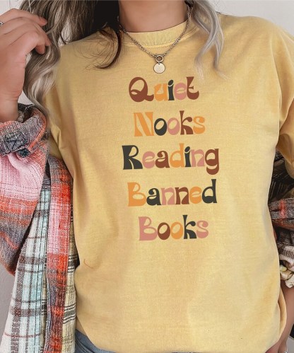 Quiet Nooks Reading Banned Books T-Shirt