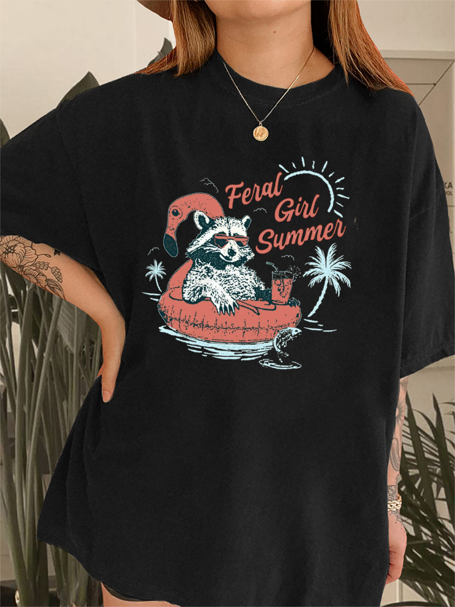 Vintage Feral Girl Summer T-Shirt-lovefitte