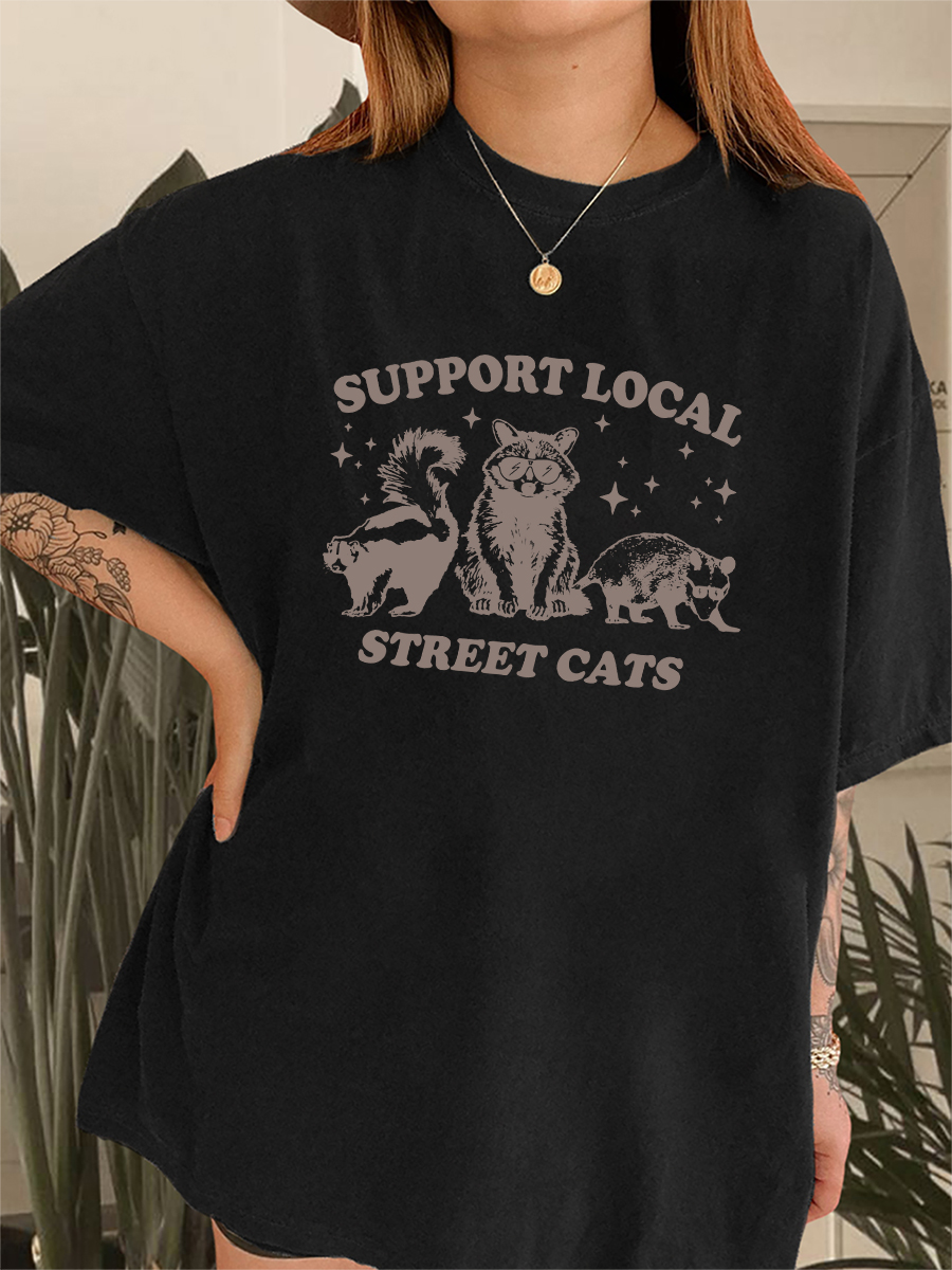 Vintage Support Local Street Cats Raccoon T-Shirt-lovefitte