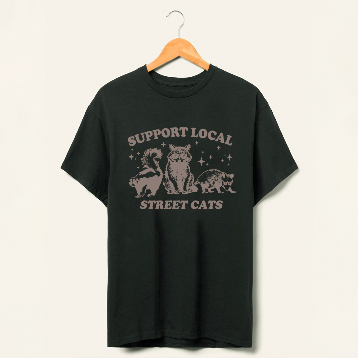 Vintage Support Local Street Cats Raccoon T-Shirt-lovefitte