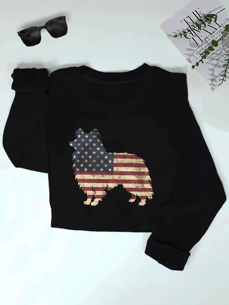  Collie Dog with American Flag Sweatshirt