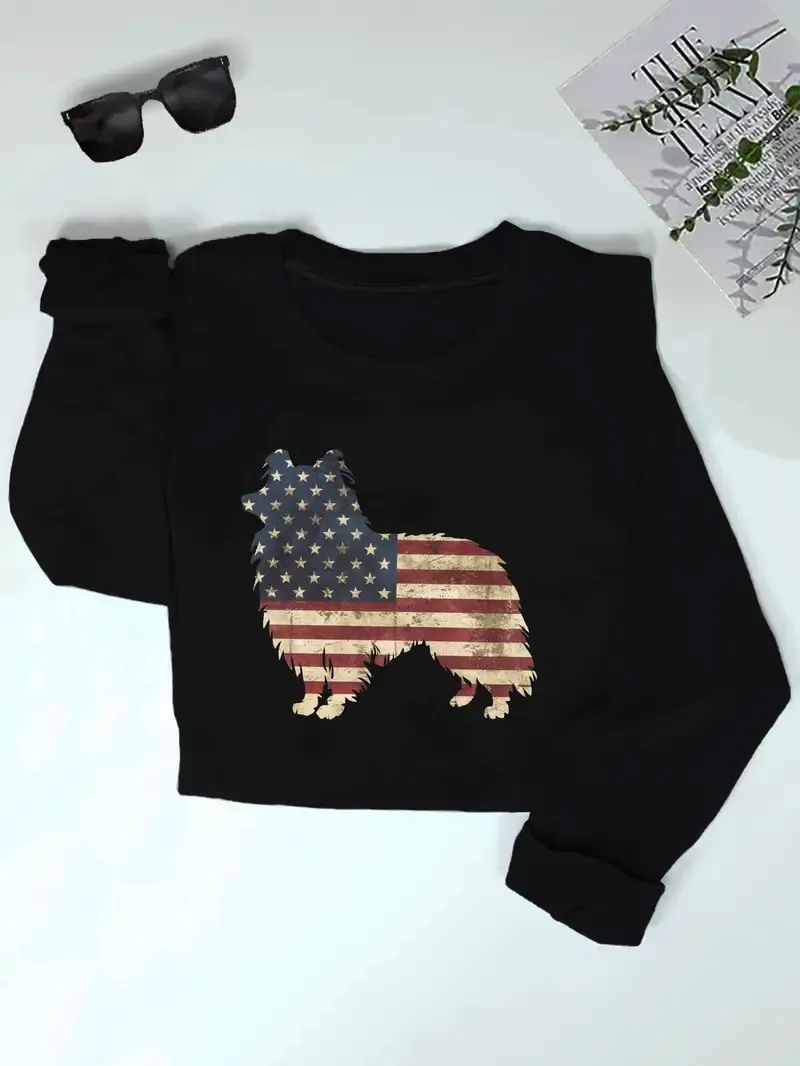 Collie Dog with American Flag Sweatshirt