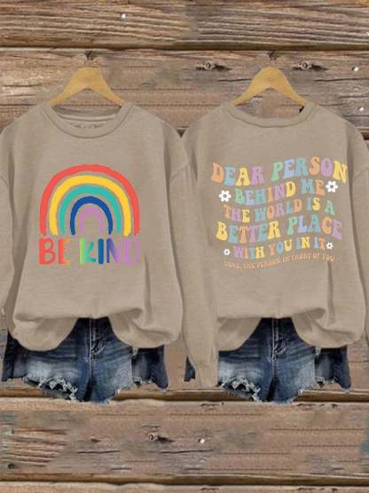 Women'S Casual Be Kind Printed Long Sleeve Sweatshirt-lovefitte