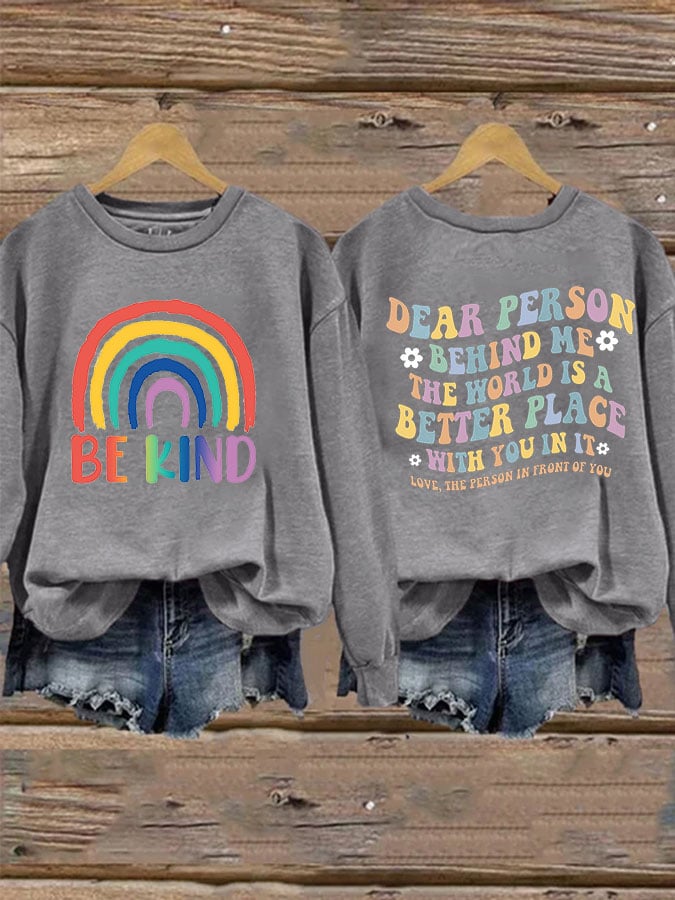 Women'S Casual Be Kind Printed Long Sleeve Sweatshirt-lovefitte