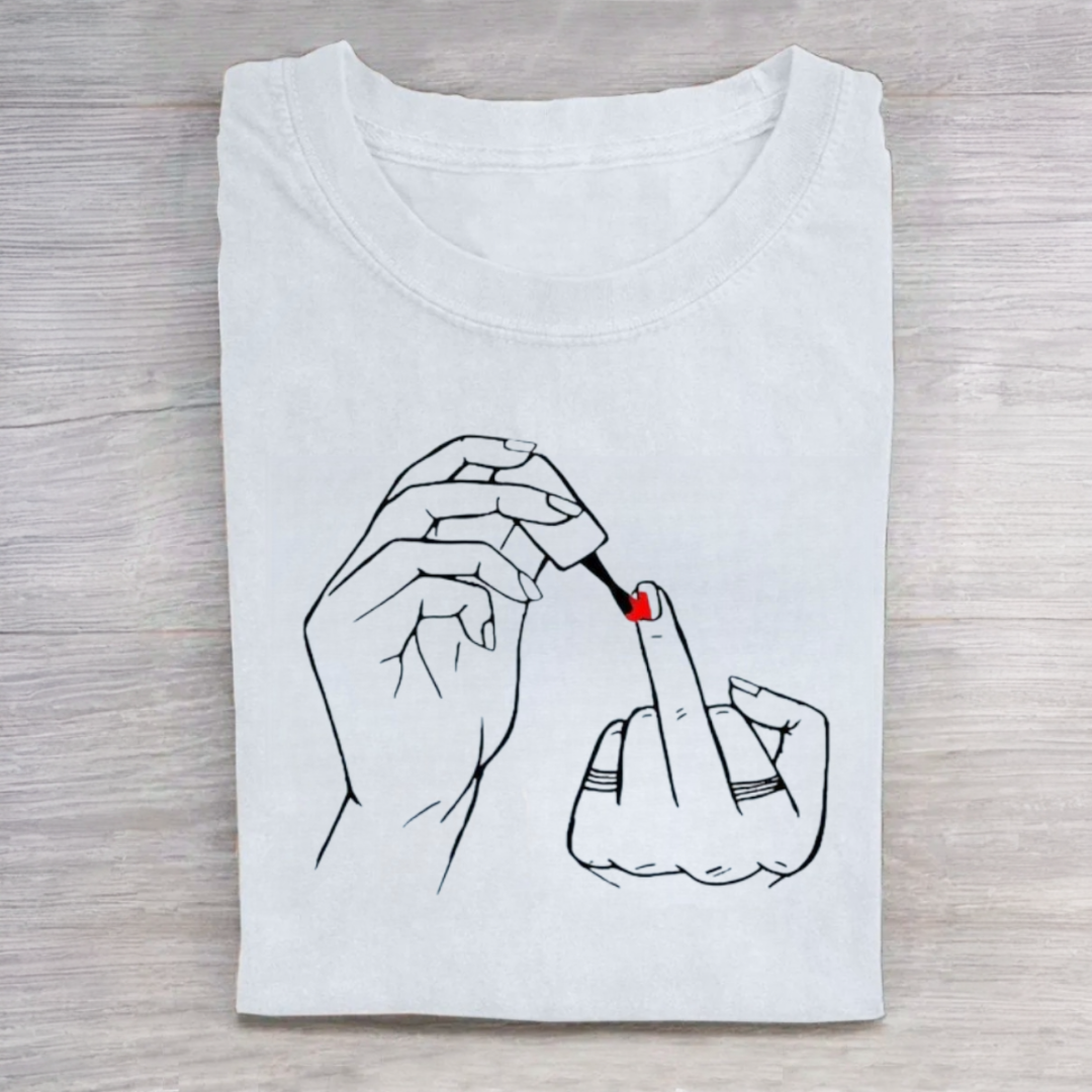 Women Middle Finger Nail Polish Tshirt