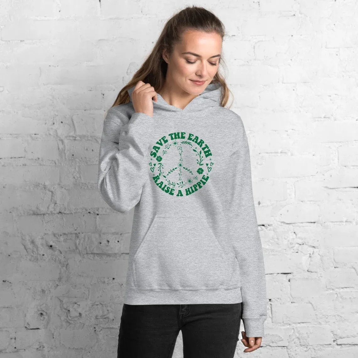 Save the Earth Raise a Hippie graphic hoodie
