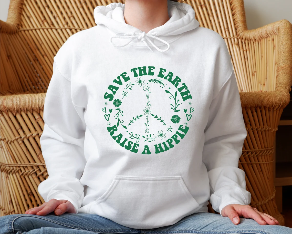 Save the Earth Raise a Hippie graphic hoodie