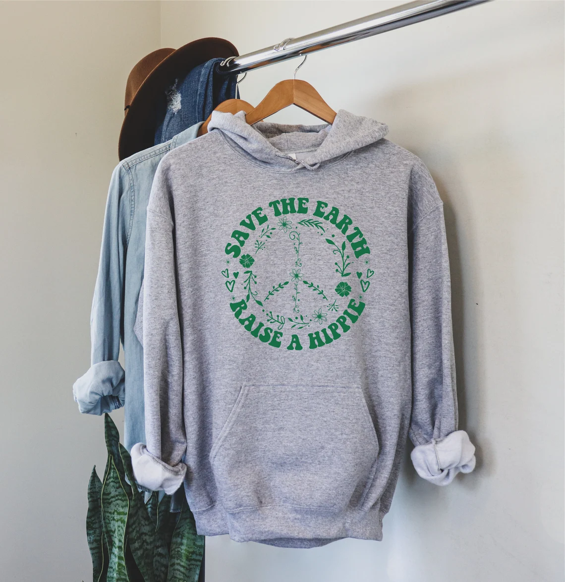Save the Earth Raise a Hippie graphic hoodie