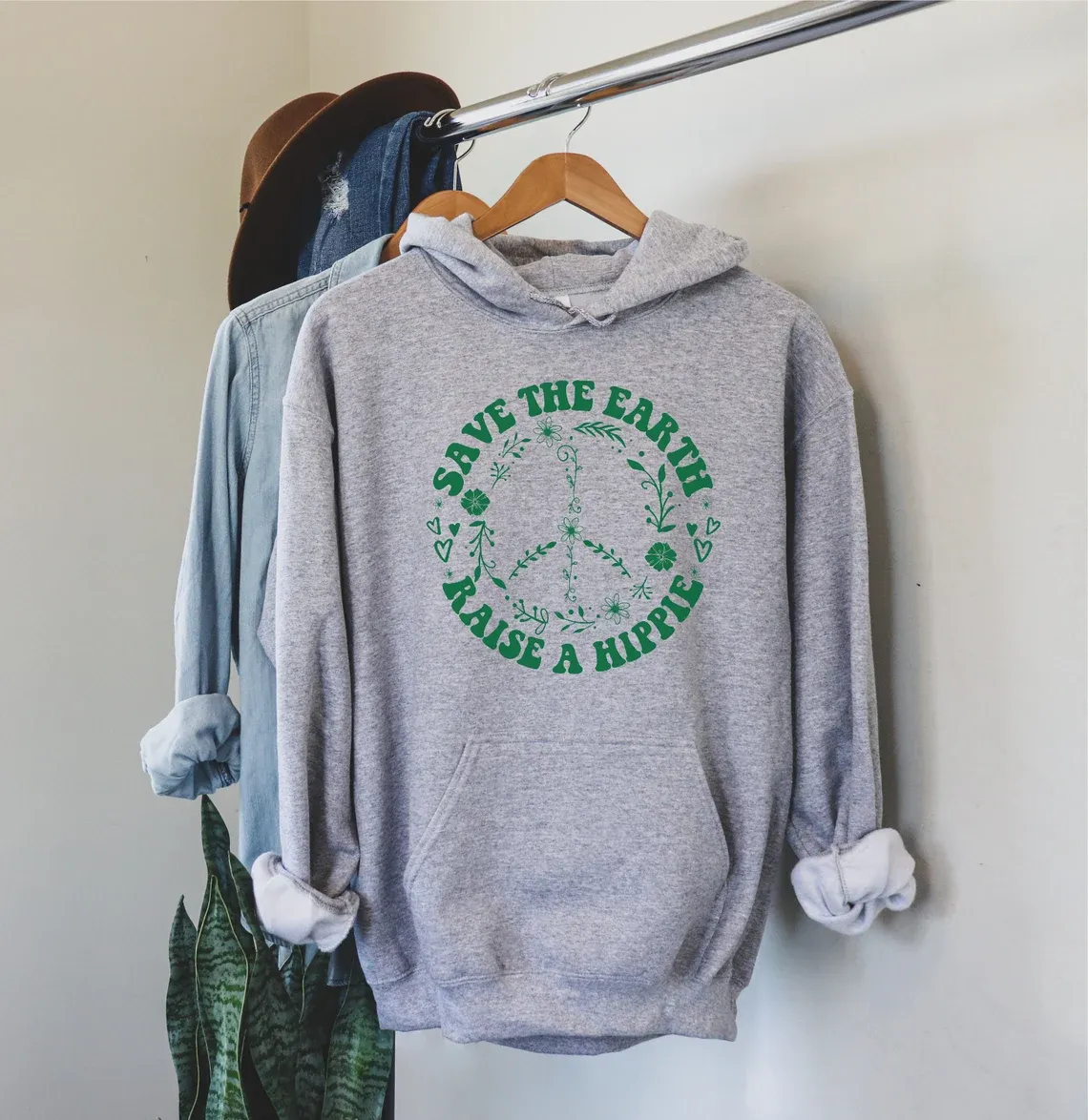 Save the Earth Raise a Hippie graphic hoodie