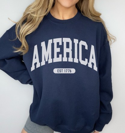America Sweatshirt EST 1776 Faded Vintage Style Aesthetic USA Crewneck