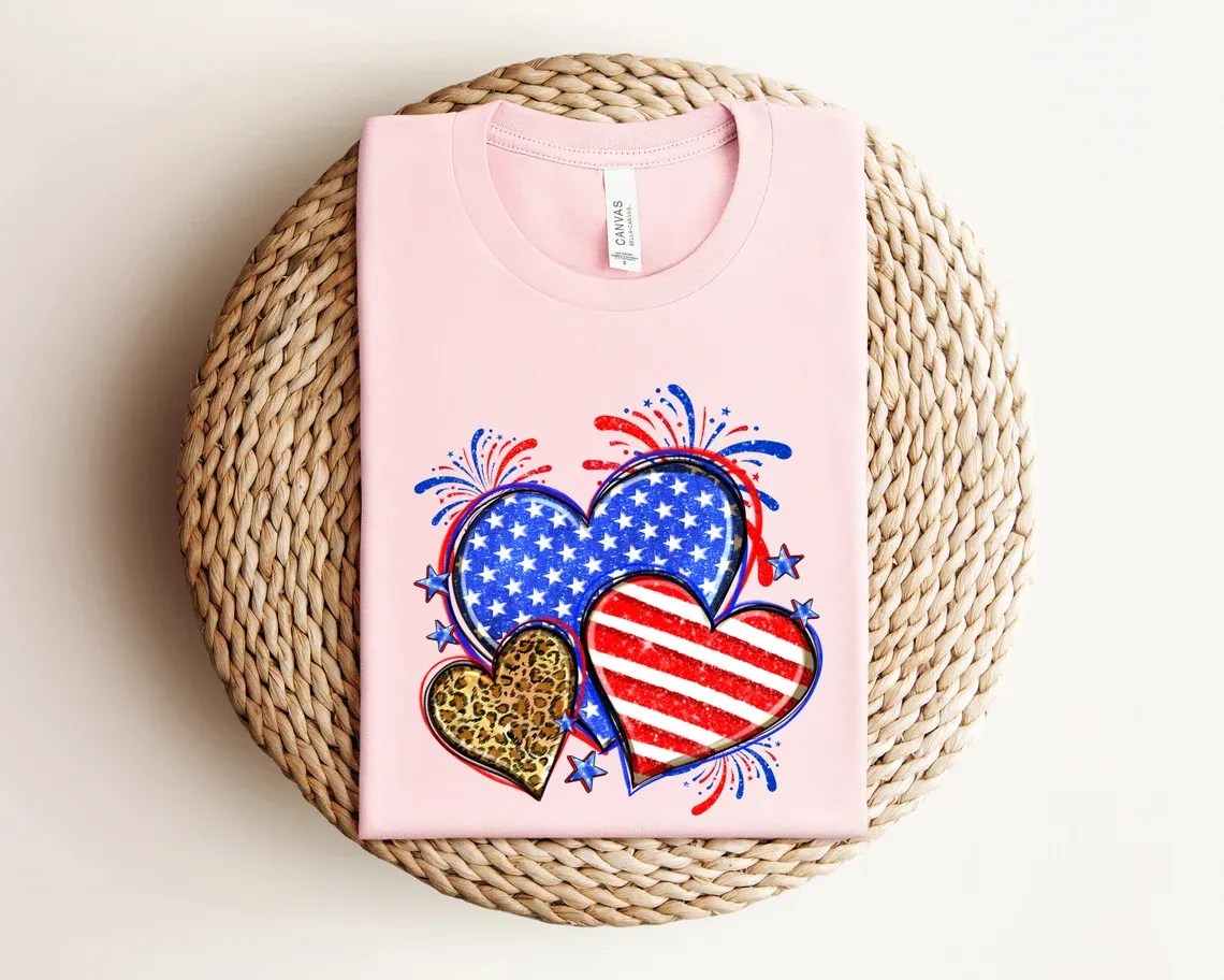 Leopard American Flag Heart Shirt