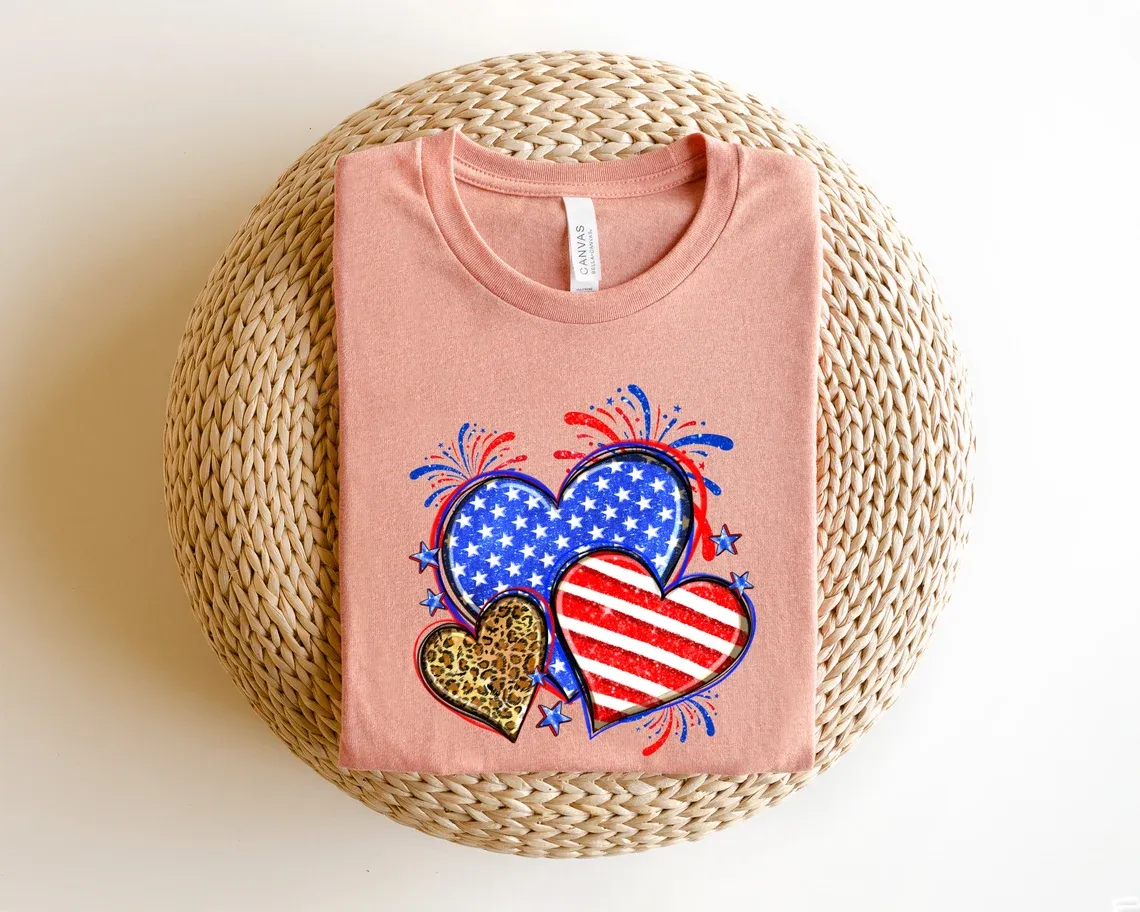 Leopard American Flag Heart Shirt