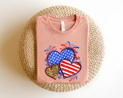 Leopard American Flag Heart Shirt