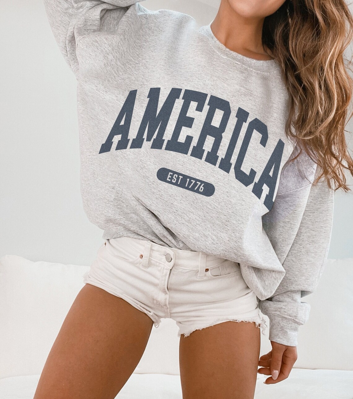 America Sweatshirt EST 1776 Faded Vintage Style Aesthetic USA Crewneck