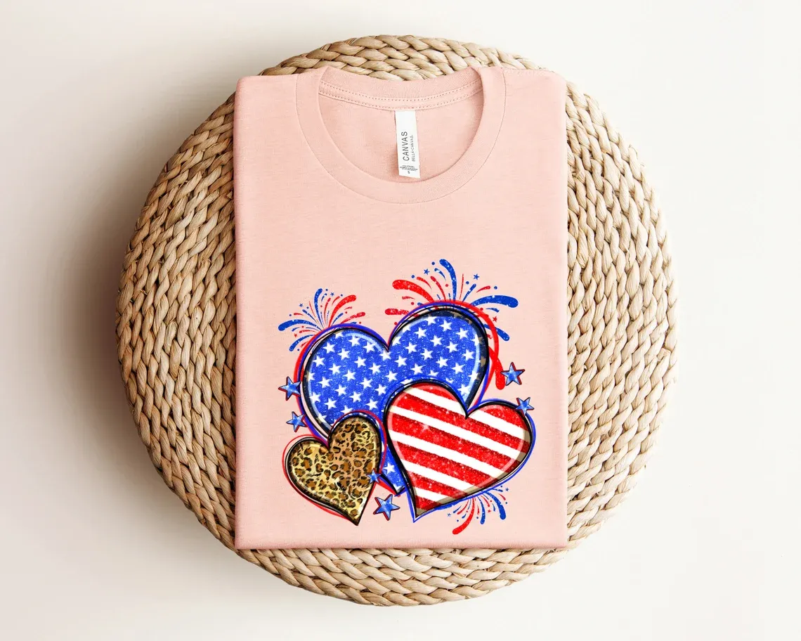 Leopard American Flag Heart Shirt