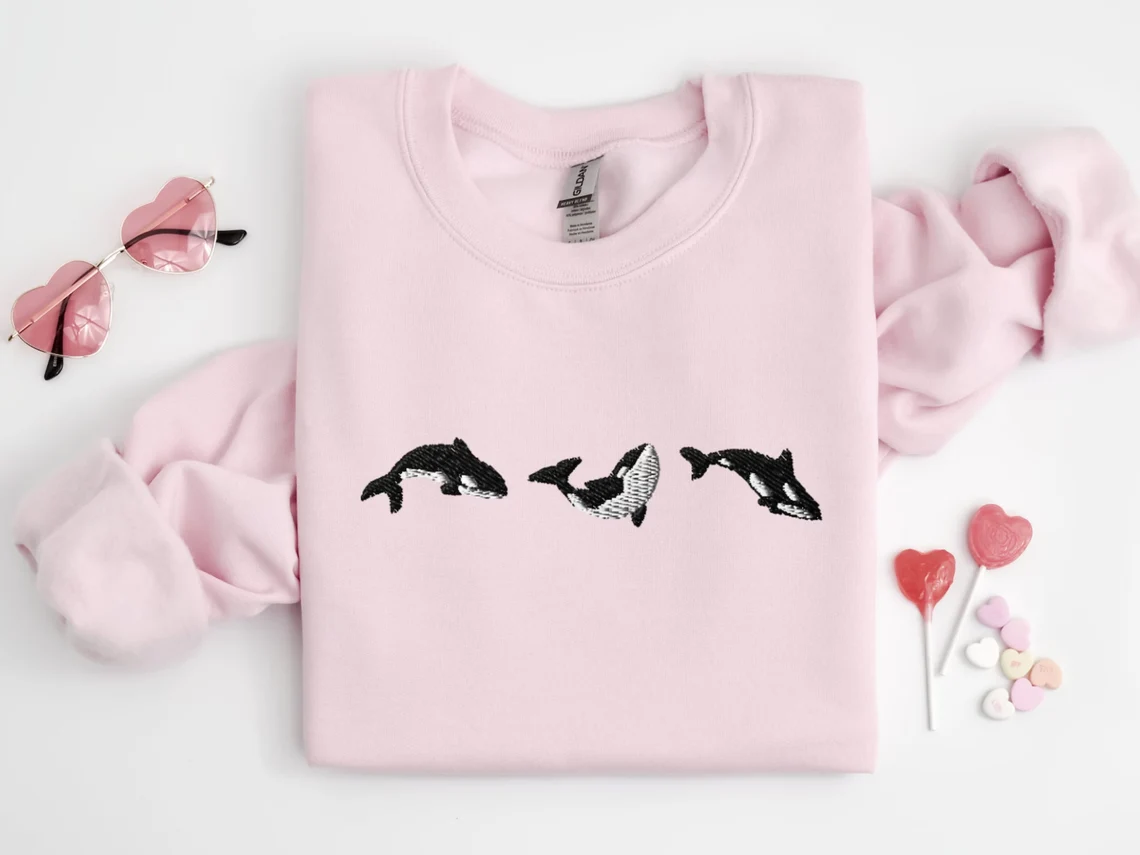 Embroidered Trio of Orcas Sweatshirt