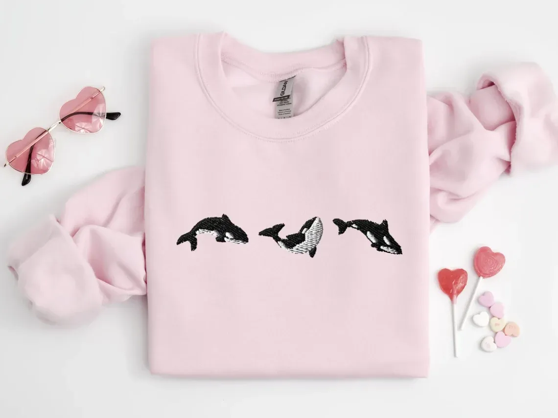 Embroidered Trio of Orcas Sweatshirt