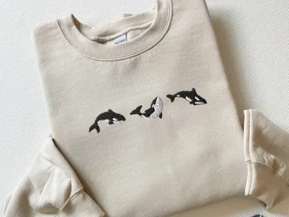Embroidered Trio of Orcas Sweatshirt