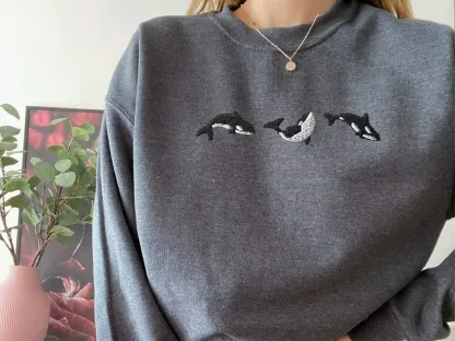 Embroidered Trio of Orcas Sweatshirt