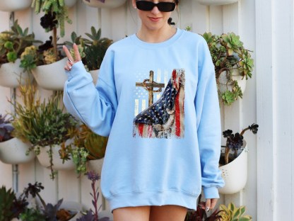 Christian Cross American Flag Sweatshirt