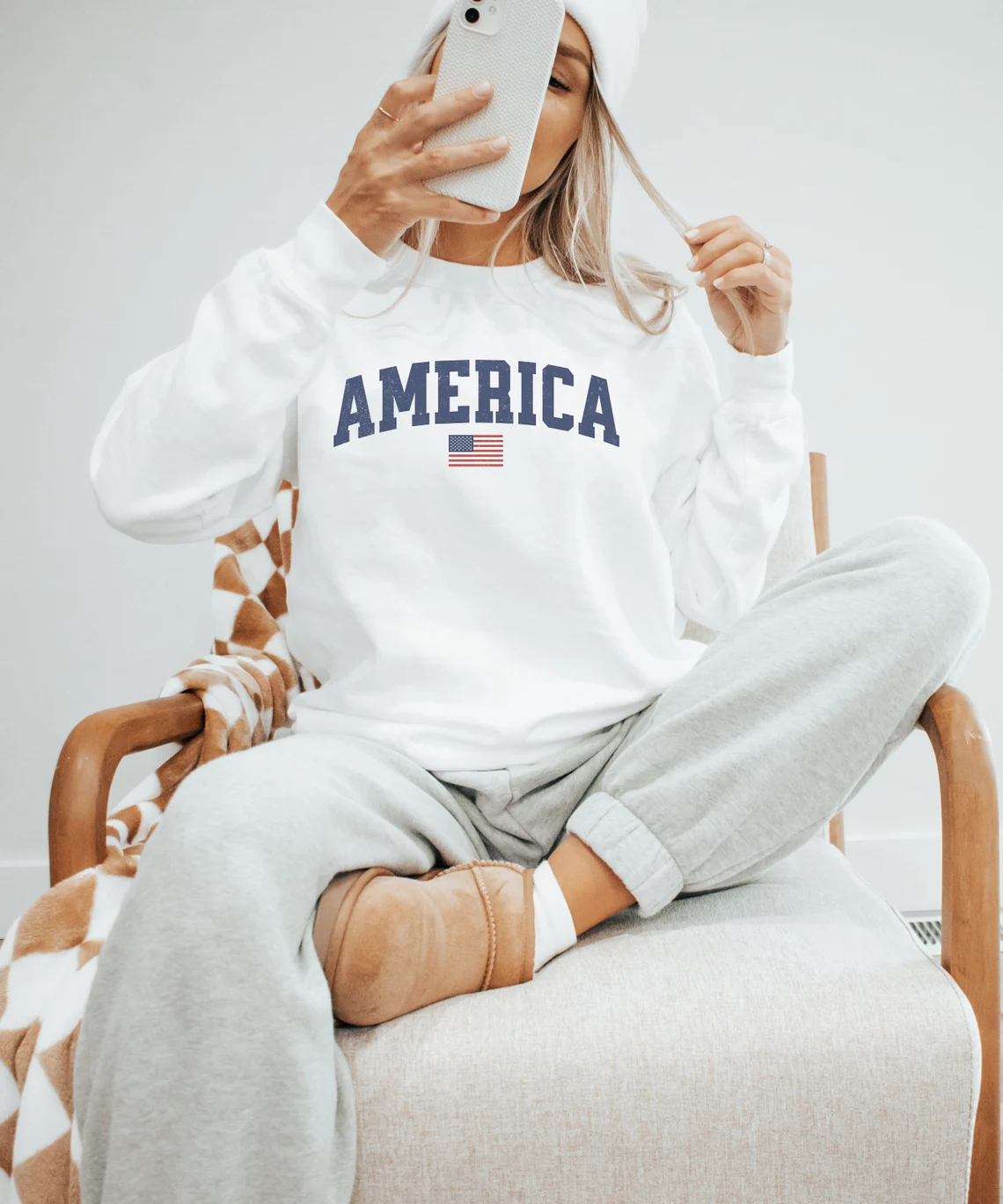 America Sweatshirt Comfort Colors Trendy Varsity Aesthetic Shirt 