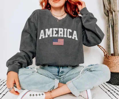 America Sweatshirt Comfort Colors Trendy Varsity Aesthetic Shirt 