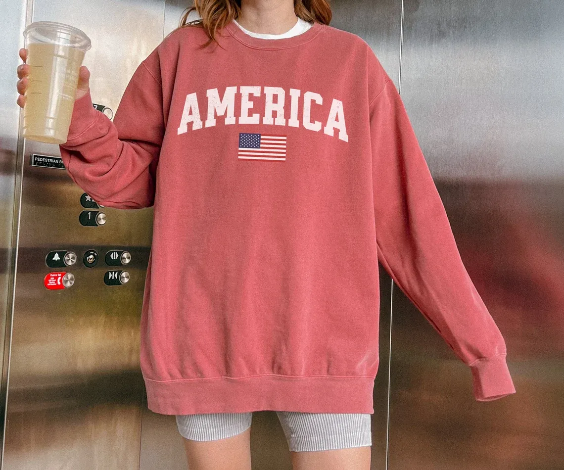 America Sweatshirt Comfort Colors Trendy Varsity Aesthetic Shirt 