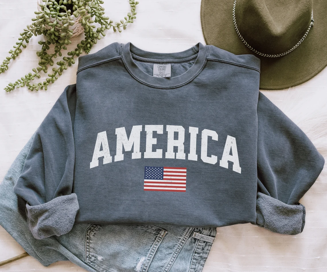 America Sweatshirt Comfort Colors Trendy Varsity Aesthetic Shirt 