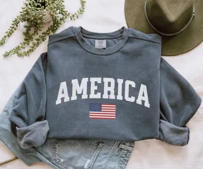 America Sweatshirt Comfort Colors Trendy Varsity Aesthetic Shirt 