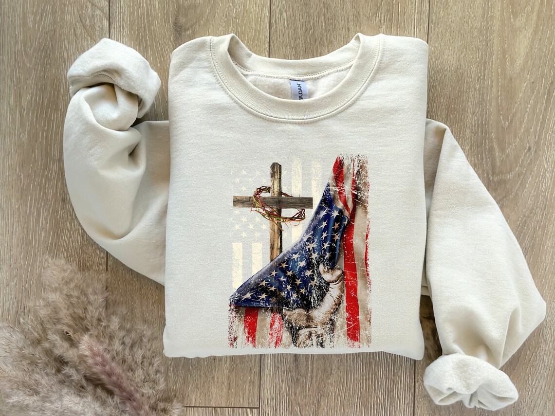 Christian Cross American Flag Sweatshirt