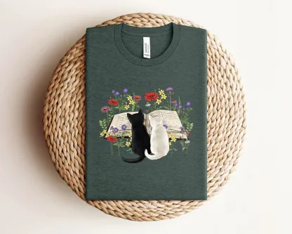 Floral Cat Book T-Shirt