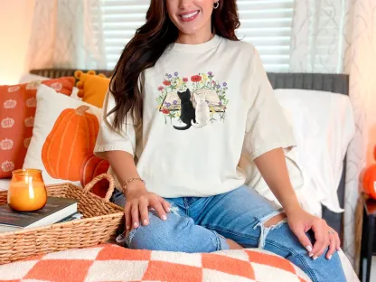 Floral Cat Book T-Shirt